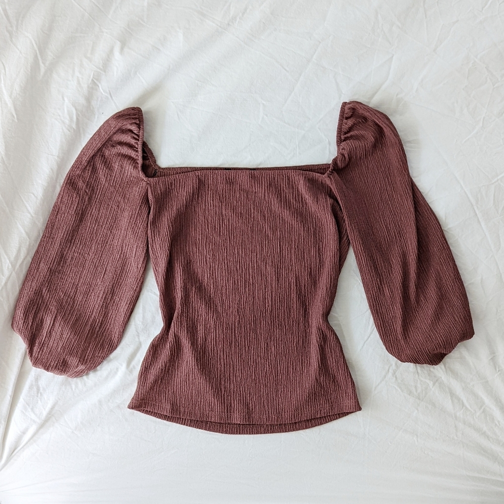 Brown Straight Neck Peasant Top